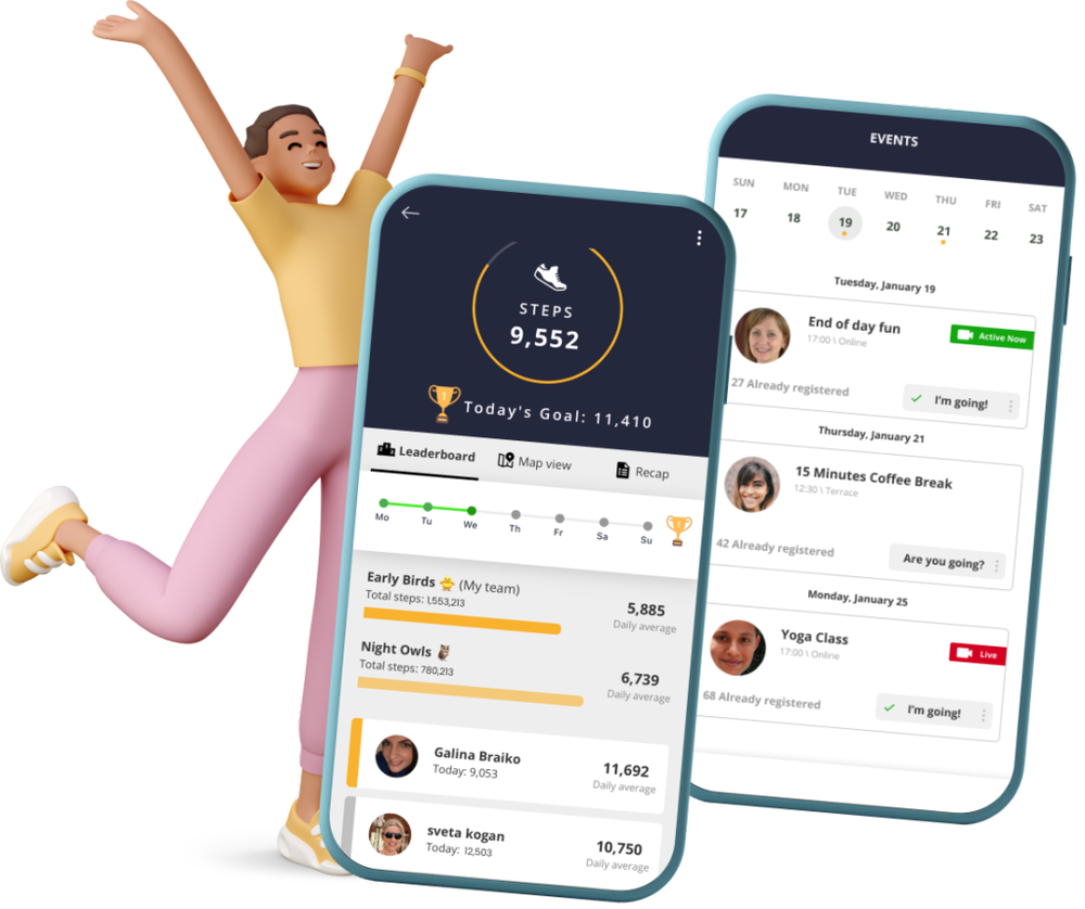 Happy employee with a workplace engagement app