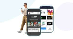 Person walking next to app for helping people stay motivated to improve their wellness